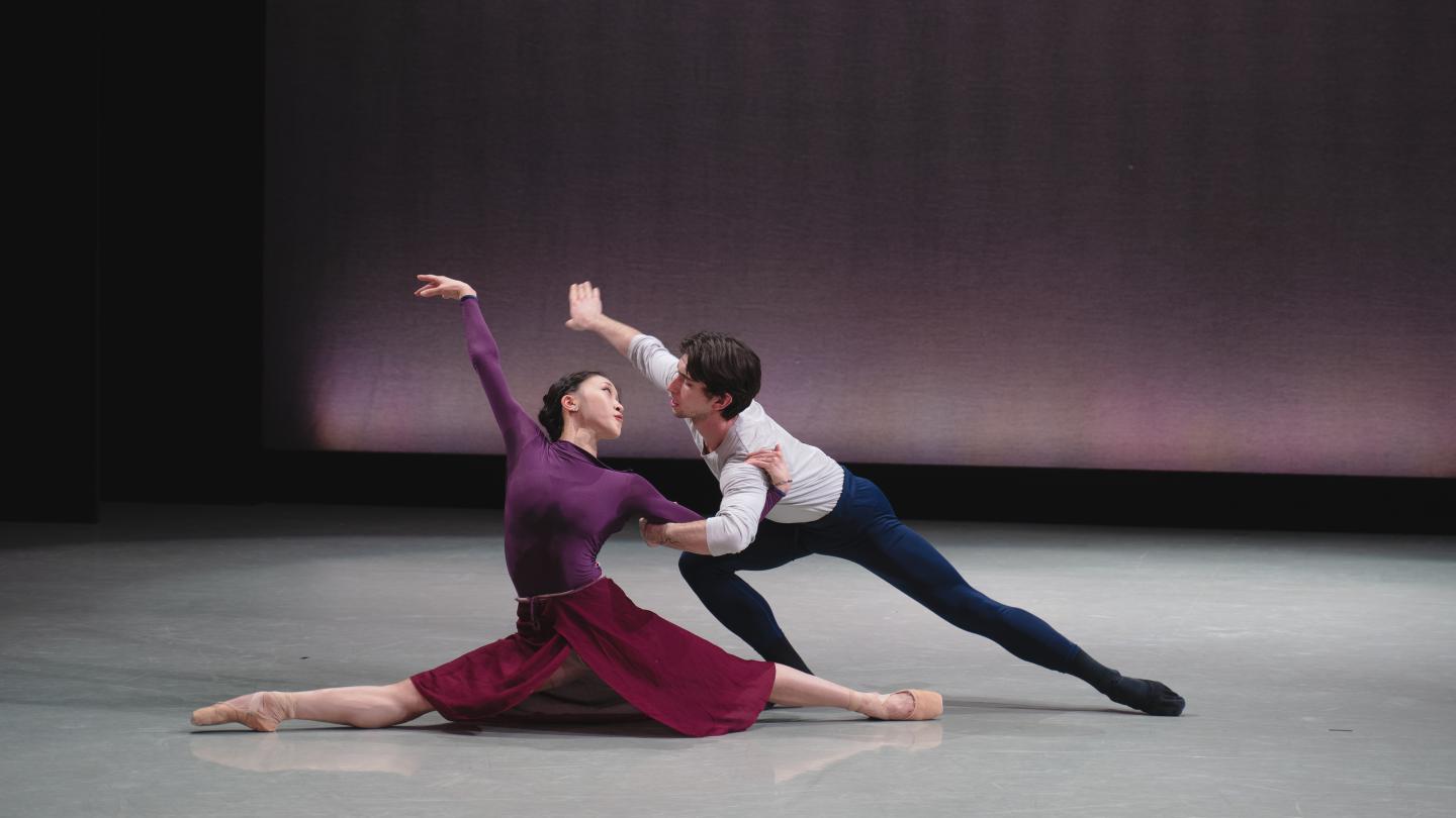 Minju Kang and Lorenzo Trossello in rehearsals for 1984. Photo Emily Nuttall