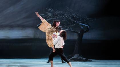 Cathy and Heathcliff dance on the moors in their carefree days.