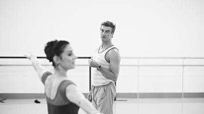 David Nixon OBE giving notes to Martha Leebolt during Cinderella Rehearsals