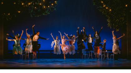 Dancers leaping in unison